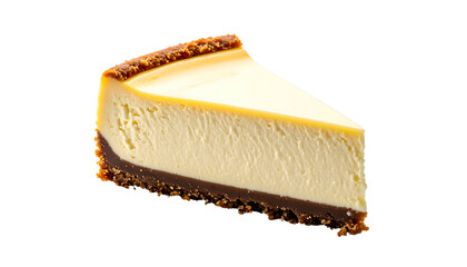A single, delectable slice of creamy cheesecake on a transparent background
