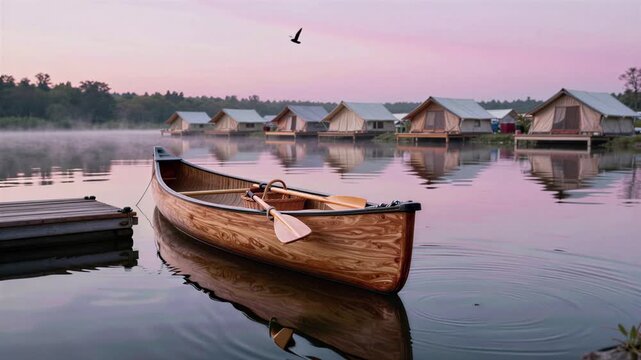 Canoe Tied To River Dock