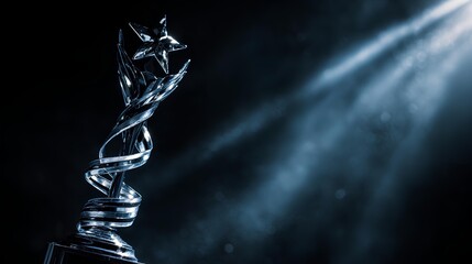Star Award: A close-up shot of an elegant star award, positioned dramatically against a dark backdrop, illuminated by a spotlight, symbolizing prestige and achievement.