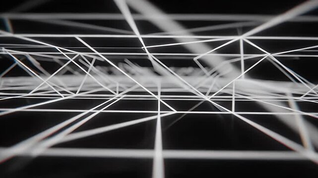 Abstract network of intersecting glowing white lines on a dark background
