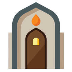 Obraz premium Stylized illustration of an arched doorway with a flame symbol