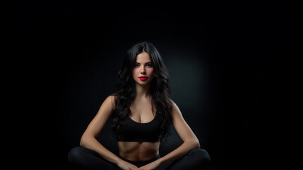 Fototapeta premium beautiful young fitness model, blackhair fairy yoga portrait, elegant female fitness studio shot