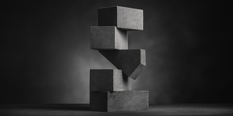 Balanced stacked concrete blocks