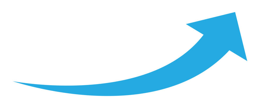 Curve arrow pointing upward side. A simple, blue curved arrow pointing to the up on a white background. Direction symbol. Arrow symbol for app, UI, web.