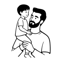 Día del padre. Dibujo sencillo con líneas de un padre e hijo con el niño en los brazos de su padre. © teracreonte