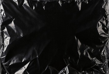 plastic overlay texture of realistic crumpled transparent plastic film wrap on black background,wrinkled stretched plastic effect