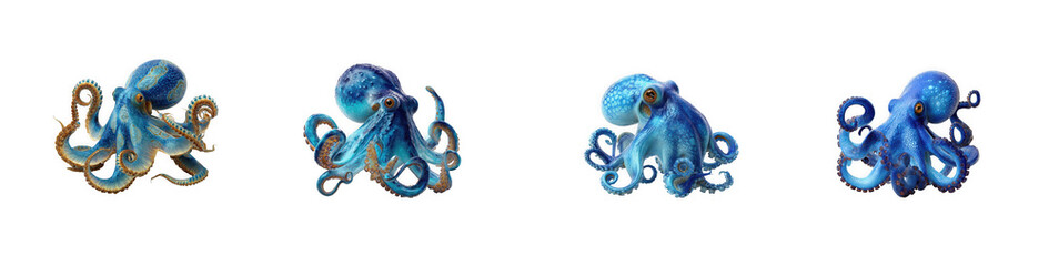 Set Detailed Blue Octopuses With