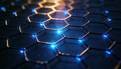 Obraz premium Futuristic technology background with glowing hexagon grid connection structure network for abstract concept design and innovation