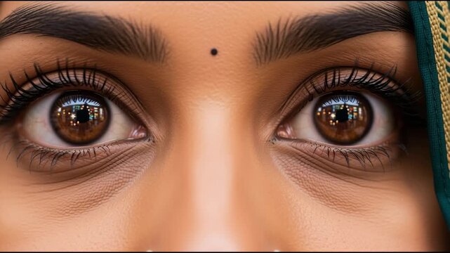Close up of brown eyes and face showing detail and emotion aesthetic portrait