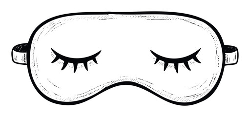 Hand drawn sleep mask with closed eyes doodle sketch representing relaxation and comfortable slumber for bedtime accessories and wellness themed graphic projects