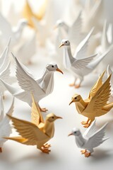 Obraz premium AI Generative. Elegant White and Gold Origami Paper Art Composition. 4
