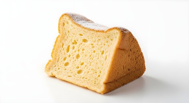 Deliciously light and airy slice of sweet bread or castella cake, studio shot