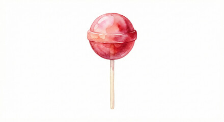 Watercolor Red Lollipop on Stick: Sweet Candy Illustration for Food and Party Themes.