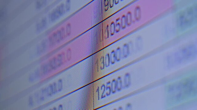 A digital spreadsheet tracks the gains and cash outflows of various stocks. An analyst reviews the spreadsheets with ratio calculations.