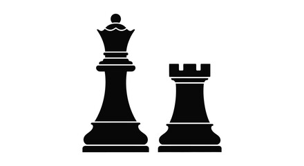 A stark depiction of a chess king and rook rendered in solid black against a white background silhouette © Komla02