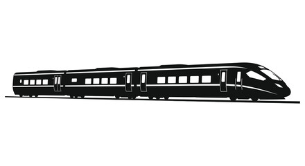 A sleek modern high speed train is depicted in a striking black and white illustration as a silhouette © Komla02