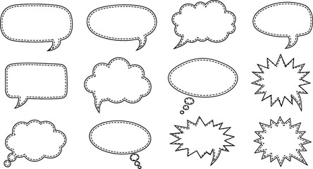Dotted Outline Speech Bubbles and Comic Icons Set