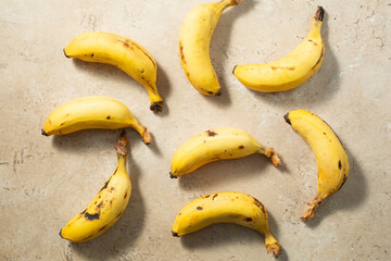 A top down view of separated manzano banana fingers. © DAVID