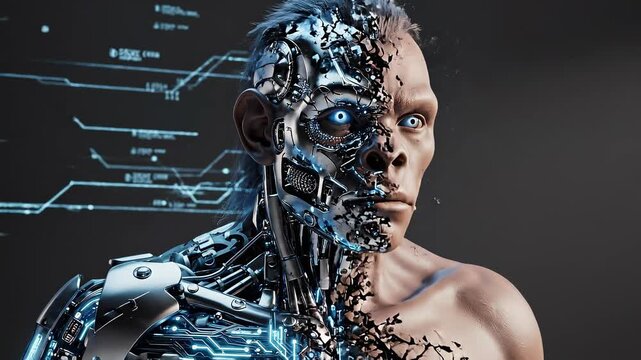 Human evolution from primitive ape to advanced robot