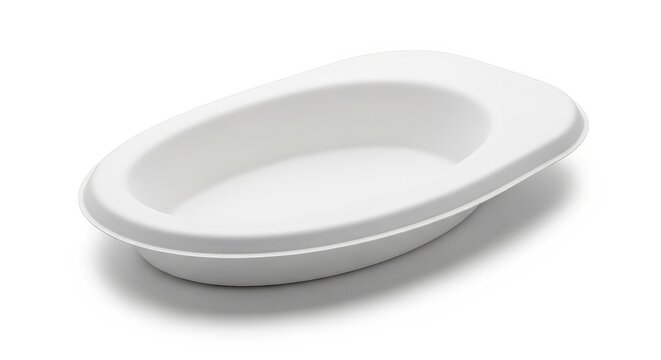 Bedpan: A classic, minimalist studio shot of a white bedpan, showcasing its simple yet functional design.