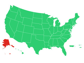 Fototapeta premium Map USA States Highlight Alaska Solid