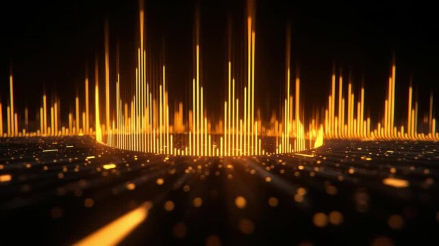 Golden Soundwaves: A mesmerizing visualization of sound, rendered in radiant gold, pulsating with energy, perfect for auditory concepts or design needs.