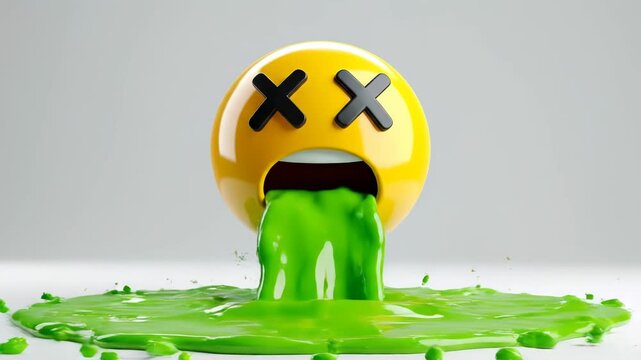 Sick Emoji Vomiting Green Slime Representing Disgust or Nausea Concept