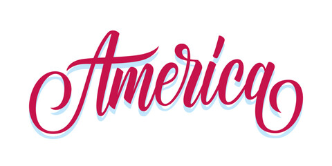 Handwritten word America for United States of America national holidays greetings and invitations graphic design. Vector illustration. © FineVector