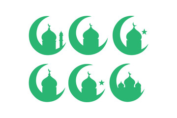  islamic  mosque silhouette with crescent moon, elegant minimal illustration symbolizing muslim faith, ramadan, eid celebration, spirituality and traditional islamic architecture ...