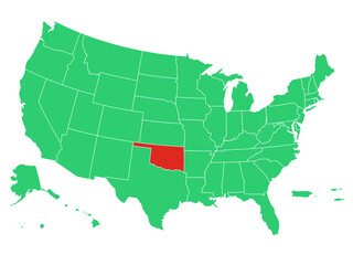Fototapeta premium Map USA States Highlight Oklahoma Solid