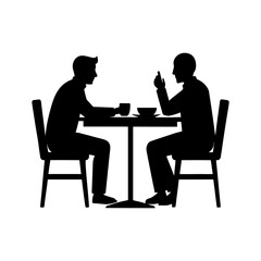 Dining and Conversation Silhouette of Two Men at Table.