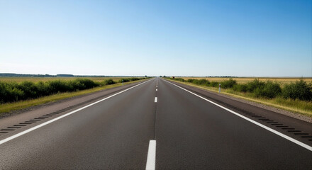 Long empty road stretching through open countryside landscape.