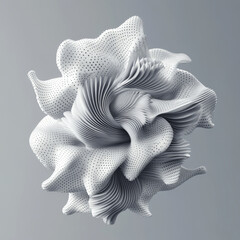 abstract white grooved organic shape on a grey background