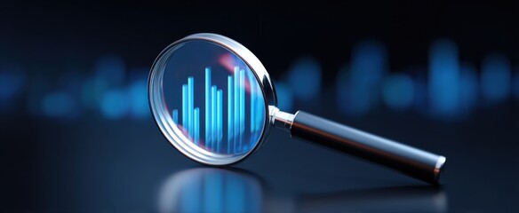A magnifying glass reveals financial data trends like a treasure map for business insights.
