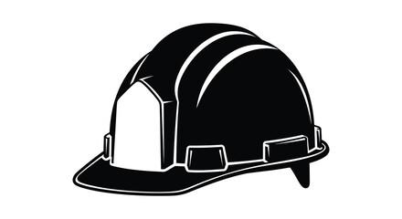 A stark black and white illustration depicts a construction helmet against a bright background creating a distinct silhouette high quality