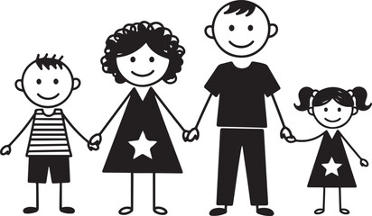 Fototapeta premium Stick figure family holding hands with smiles on white background stickman children
