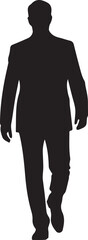 Full body silhouette illustration of man in suit walking forward vector graphic design