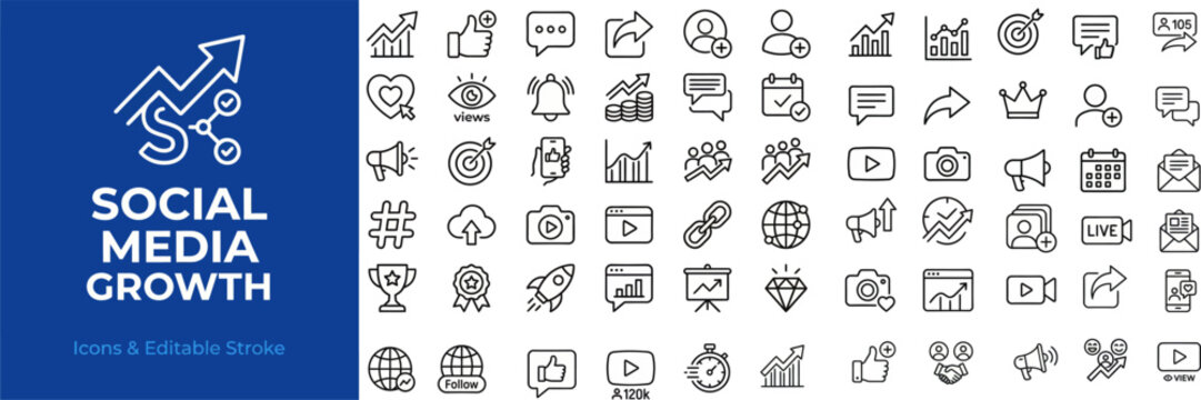 Social Media Growth Line Icons