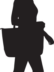 Woman carrying shopping bag while walking vector silhouette illustration retail