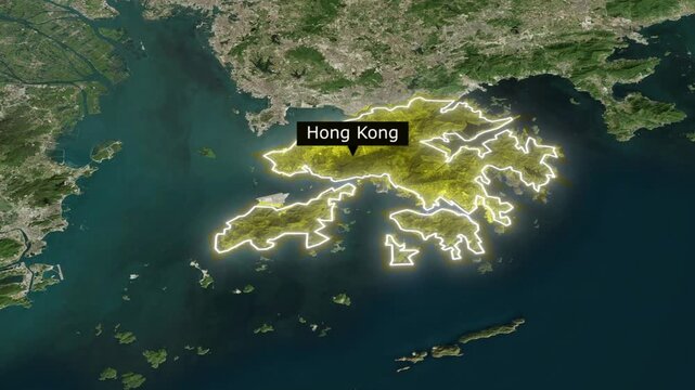 Animated satellite map of Hong Kong with yellow highlight