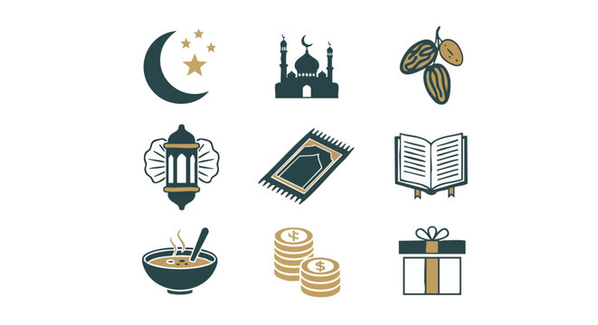 Ic&ocirc;nes de Symboles Minimalistes du Ramadan or Sarcelle