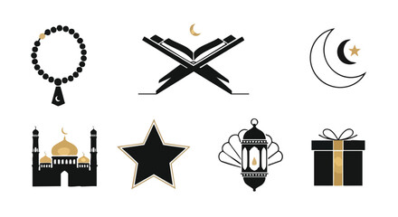 Fototapeta premium Icônes Élégantes de Ramadan en or et Noir