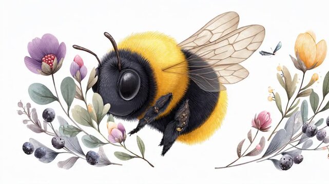 Detailed view of a bee with wings spread on surface