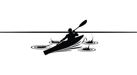 A minimalist depiction of a kayaker paddling on calm water creating subtle ripples and waves a striking silhouette © Komla02