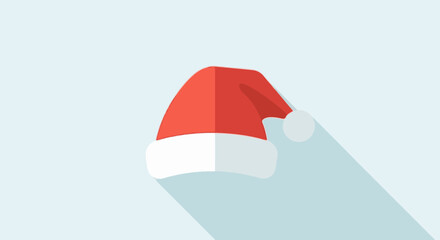 Flat icon of a red and white Santa hat casting a long shadow