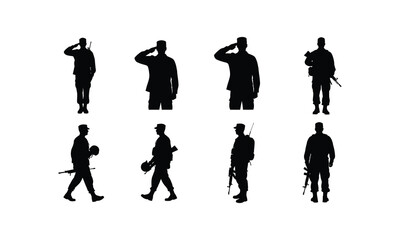 Obraz premium Armed forces day vector silhouette illustration set, military soldier line art collection