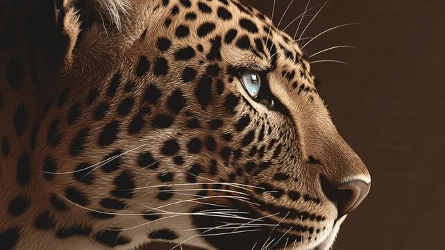 Stunning leopard with piercing blue eyes staring intensely forward