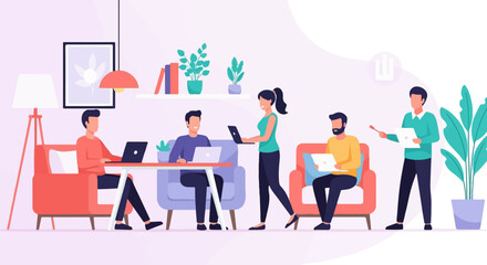 Diverse team collaborates on projects in a modern office setting