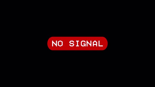No signal message on a black screen with red alert button 4k alpha channel