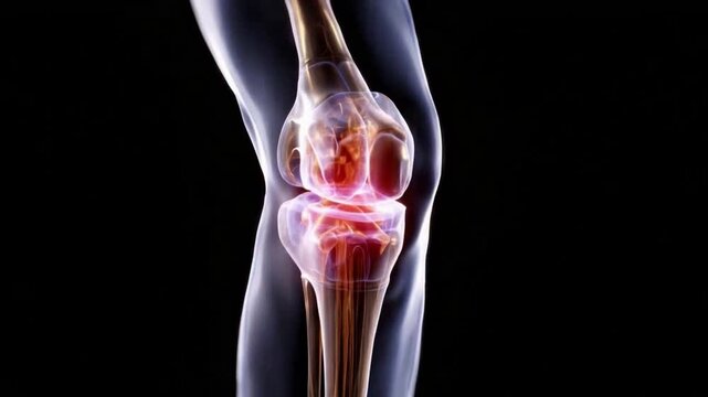 Radiant Knee: An artistic and detailed medical depiction of the human knee joint, showcasing its intricate internal structure and the interconnectedness of bones.
